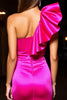 Load image into Gallery viewer, Fuchsia Satin One Shoulder Short Prom Dress with Ruffles