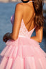 Load image into Gallery viewer, Sparkly Pink Ruffled Corset Tulle Short Prom Dress with Rhinestones