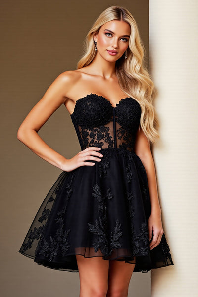 Black Sweetheart Corset Short Lace Prom Dress