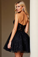 Load image into Gallery viewer, Black Sweetheart Corset Short Lace Prom Dress