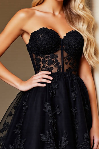 Black Sweetheart Corset Short Lace Prom Dress