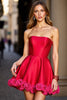 Load image into Gallery viewer, Red Satin Floral Strapless Short Prom Dress