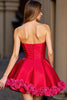 Load image into Gallery viewer, Red Satin Floral Strapless Short Prom Dress
