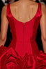 Load image into Gallery viewer, Satin Red Floral Deep V-Neck Short Corset Prom Dress