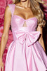Load image into Gallery viewer, Pink Satin Corset Short Prom Dress with Bow