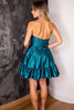 Load image into Gallery viewer, Dark Blue Strapless A Line Satin Short Prom Dress with Ruffles