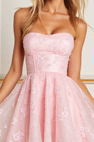 Load image into Gallery viewer, Floral Pink Strapless Tulle Short Corset Prom Dress