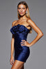 Load image into Gallery viewer, Navy Satin Strapless Bodycon Short Prom Dress with Ruffles
