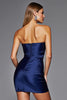 Load image into Gallery viewer, Navy Satin Strapless Bodycon Short Prom Dress with Ruffles