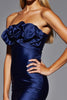 Load image into Gallery viewer, Navy Satin Strapless Bodycon Short Prom Dress with Ruffles