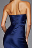 Load image into Gallery viewer, Navy Satin Strapless Bodycon Short Prom Dress with Ruffles
