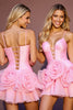 Load image into Gallery viewer, Pink Tulle A Line Short Prom Dress with 3D Flowers