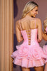 Load image into Gallery viewer, Pink Tulle A Line Short Prom Dress with 3D Flowers