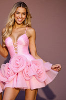 Load image into Gallery viewer, Pink Tulle A Line Short Prom Dress with 3D Flowers