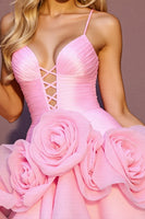 Load image into Gallery viewer, Pink Tulle A Line Short Prom Dress with 3D Flowers