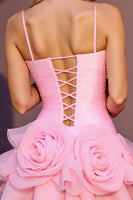 Load image into Gallery viewer, Pink Tulle A Line Short Prom Dress with 3D Flowers