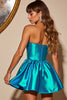Load image into Gallery viewer, Blue Satin A Line Strapless Corset Short Prom Dress