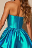 Load image into Gallery viewer, Blue Satin A Line Strapless Corset Short Prom Dress