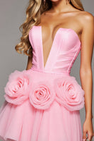 Load image into Gallery viewer, Pink Floral A Line Tulle Corset Short Prom Dress