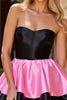Load image into Gallery viewer, Black and Pink A Line Satin Corset Short Prom Dress