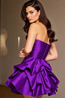 Load image into Gallery viewer, Dark Purple Satin Floral Short Prom Dress with Ruffles