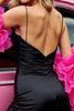 Load image into Gallery viewer, Black Satin Tight Short Prom Dress with Ruffles