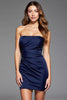 Load image into Gallery viewer, Navy Strapless Satin Bodycon Short Prom Dress