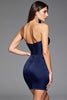 Load image into Gallery viewer, Navy Strapless Satin Bodycon Short Prom Dress