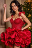 Load image into Gallery viewer, Sparkly Red Beaded Satin Short Corset Prom Dress with Ruffles