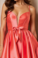 Load image into Gallery viewer, Orange A Line Satin Short Prom Dress with Bow