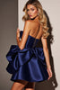 Load image into Gallery viewer, Navy Satin A Line Ruffled Corset Short Prom Dress