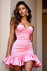 Load image into Gallery viewer, Pink Sweetheart Bodycon Ruffled Satin Short Prom Dress