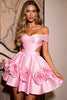 Load image into Gallery viewer, Pink Satin Floral A Line Corset Short Prom Dress