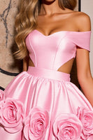 Load image into Gallery viewer, Pink Satin Floral A Line Corset Short Prom Dress