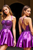 Load image into Gallery viewer, Sparkly Dark Purple Halter Satin Short Prom Dress with Sequins