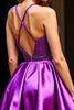 Load image into Gallery viewer, Sparkly Dark Purple Halter Satin Short Prom Dress with Sequins