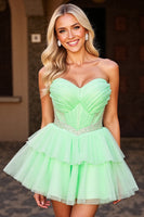 Load image into Gallery viewer, Sparkly Green Tulle A Line Short Corset Prom Dress with Beading