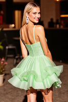 Load image into Gallery viewer, Sparkly Green Beaded Corset Short Prom Dress with Ruffles