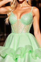 Load image into Gallery viewer, Sparkly Green Beaded Corset Short Prom Dress with Ruffles