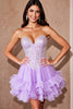 Load image into Gallery viewer, Sparkly Lilac Tulle Ruffled Short Corset Prom Dress with Sequins