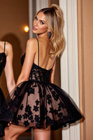 Load image into Gallery viewer, Black Tulle Lace Corset Short Prom Dress