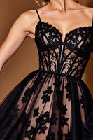 Load image into Gallery viewer, Black Tulle Lace Corset Short Prom Dress