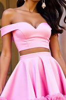 Load image into Gallery viewer, Pink Satin Floral 2 Piece Short Prom Dress