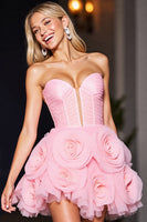 Load image into Gallery viewer, Pink Floral Tulle A Line Corset Short Prom Dress