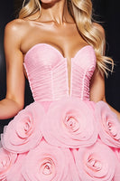 Load image into Gallery viewer, Pink Floral Tulle A Line Corset Short Prom Dress