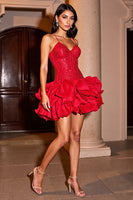 Load image into Gallery viewer, Sparkly Red Corset Short Sequin Prom Dress with Ruffles