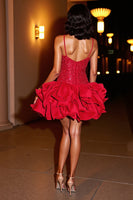 Load image into Gallery viewer, Sparkly Red Corset Short Sequin Prom Dress with Ruffles