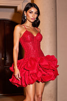 Load image into Gallery viewer, Sparkly Red Corset Short Sequin Prom Dress with Ruffles