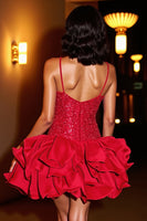 Load image into Gallery viewer, Sparkly Red Corset Short Sequin Prom Dress with Ruffles
