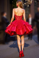 Load image into Gallery viewer, Red Short Corset Prom Dress with 3D Flowers